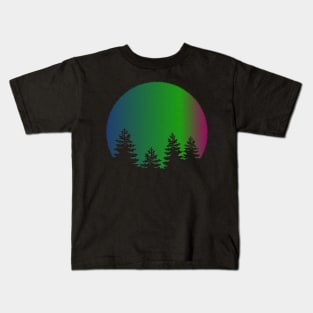 Northern Lights Moon Tree Silhouette Kids T-Shirt